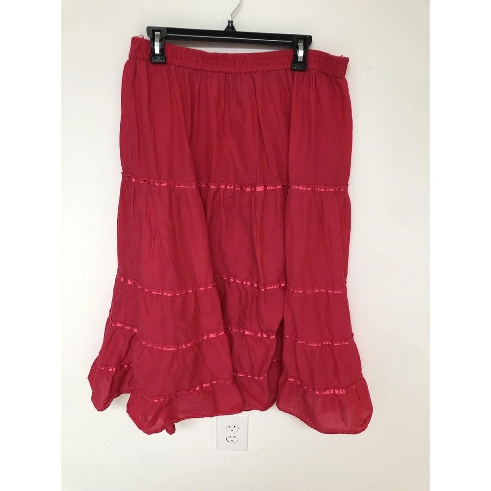 White Stag Hot Pink Tiered Peasant Boho Cottagecore Maxi Skirt XL Retro Y2K 90s